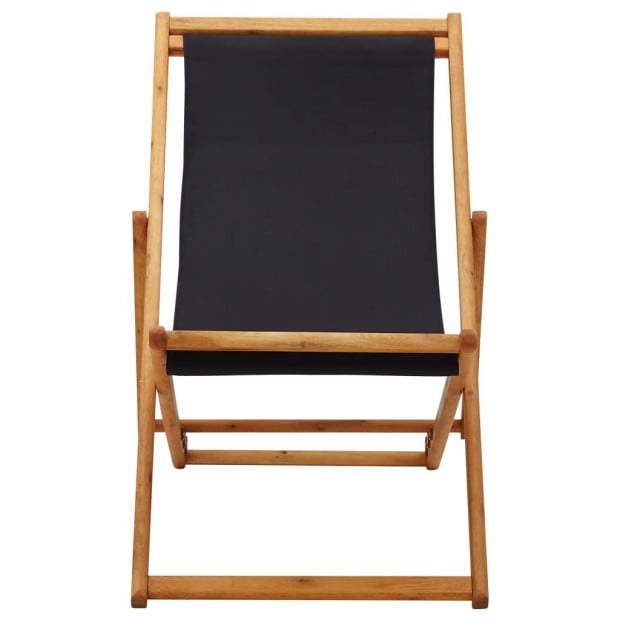 Folding Beach Chair Eucalyptus Wood And Fabric Black Image 2