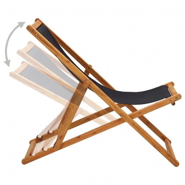 Folding Beach Chair Eucalyptus Wood And Fabric Black Image 3