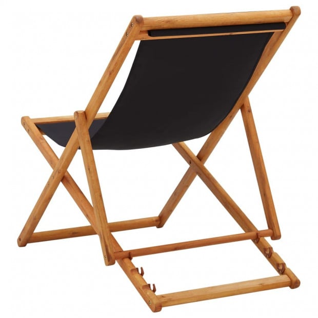 Folding Beach Chair Eucalyptus Wood And Fabric Black Image 4