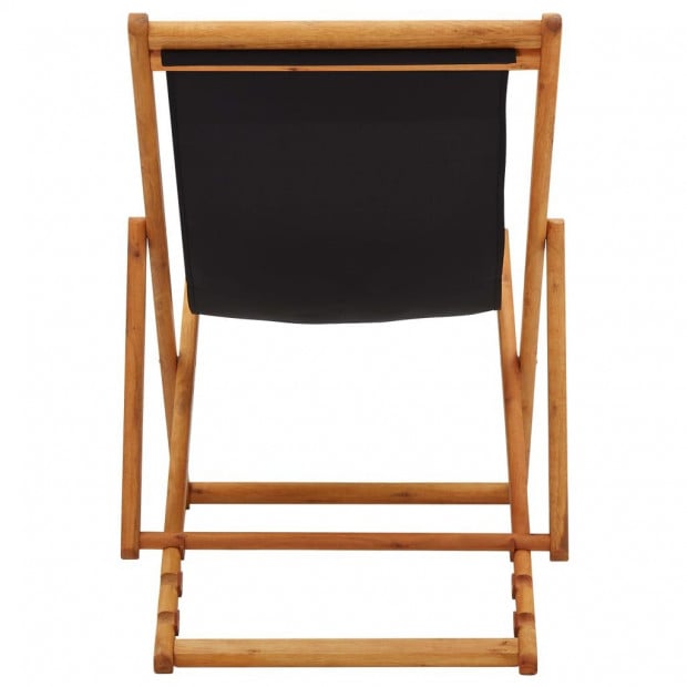 Folding Beach Chair Eucalyptus Wood And Fabric Black Image 5