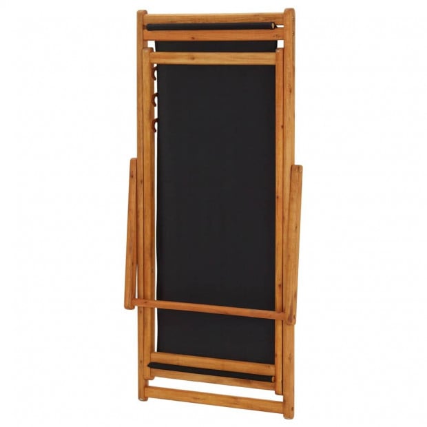 Folding Beach Chair Eucalyptus Wood And Fabric Black Image 6
