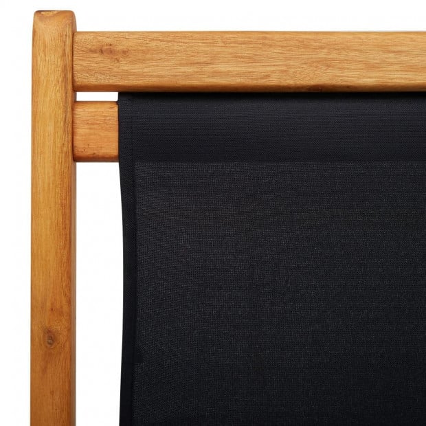 Folding Beach Chair Eucalyptus Wood And Fabric Black Image 7