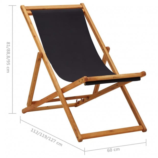 Folding Beach Chair Eucalyptus Wood And Fabric Black Image 9