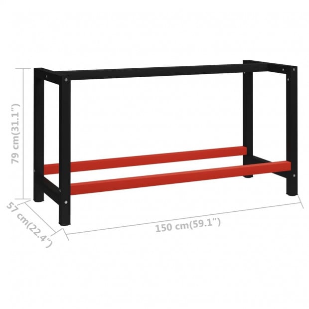 Work Bench Frame Metal 150x57x79cm Black And Red Image 7