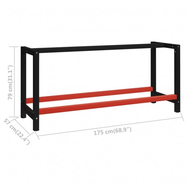 Work Bench Frame Metal 175x57x79cm Black Red Image 7