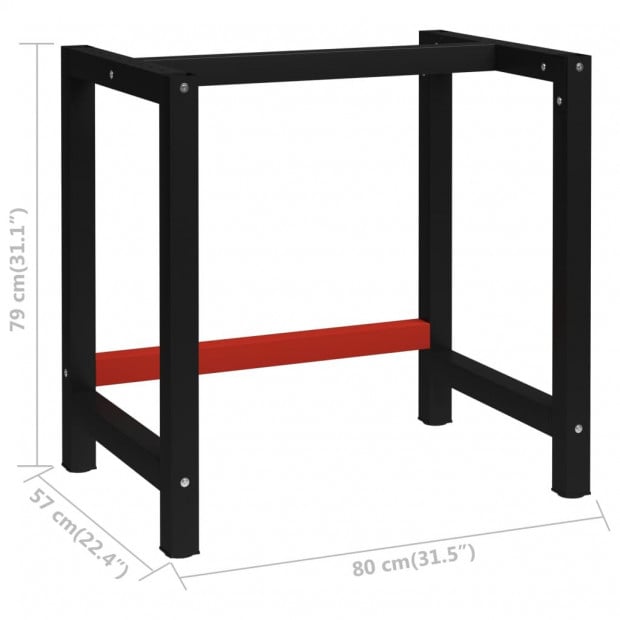 Work Bench Frame Metal 80x57x79cm Black Red Image 7