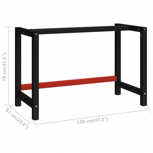 Work Bench Frame Metal 120x57x79cm Black Red Image 7