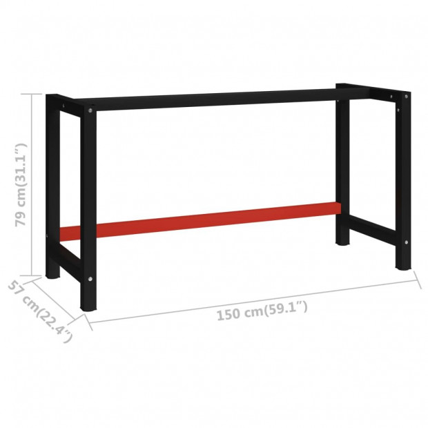 Work Bench Frame Metal 150x57x79cm Black Red Image 7