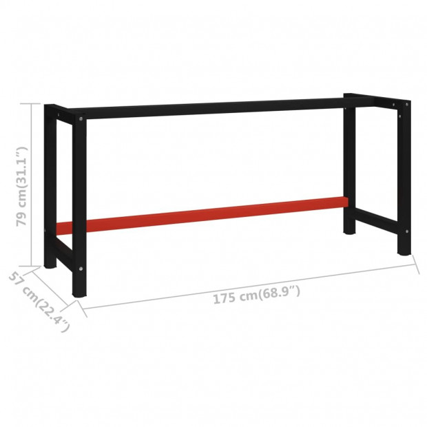 Work Bench Frame Metal 175x57x79cm Black Red Image 7