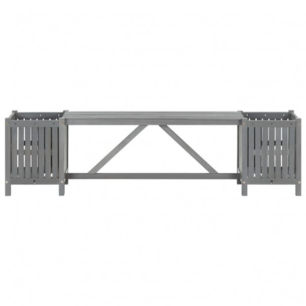 Garden Bench With 2 Planters 150cm Solid Acacia Wood Grey Image 2
