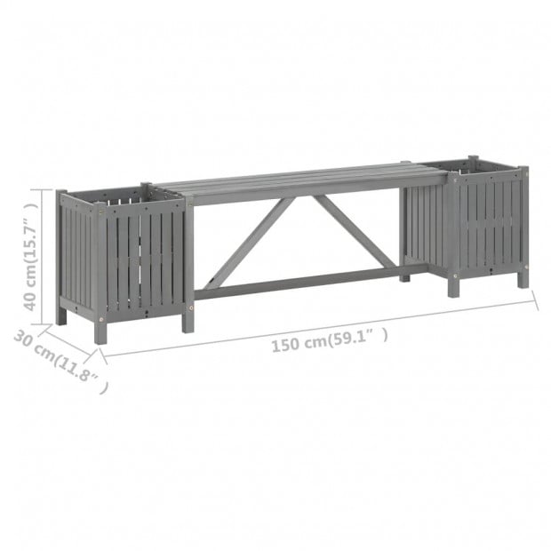 Garden Bench With 2 Planters 150cm Solid Acacia Wood Grey Image 6