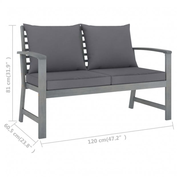 Garden Bench 120 Cm With Dark Grey Cushion Solid Acacia Wood - Grey Wash Finish Image 6