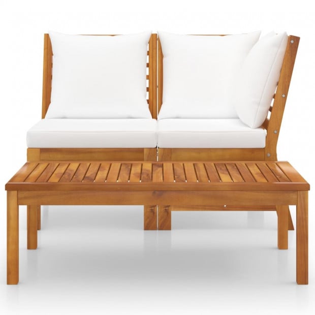 3 Piece Garden Lounge Set With Cream Cushion Solid Acacia Wood Image 2