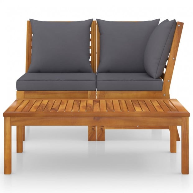 3 Piece Garden Lounge Set With Dark Grey Cushion Solid Acacia Wood Image 2