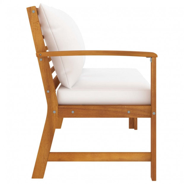 Garden Bench 114.5 Cm With Cream Cushion Solid Acacia Wood with Right Armrest Image 3