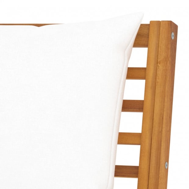 Garden Bench 114.5 Cm With Cream Cushion Solid Acacia Wood with Right Armrest Image 5