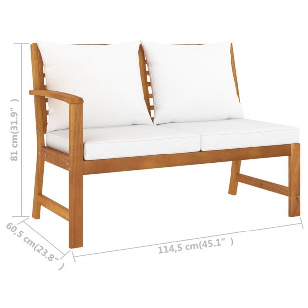 Garden Bench 114.5 Cm With Cream Cushion Solid Acacia Wood with Right Armrest Image 6