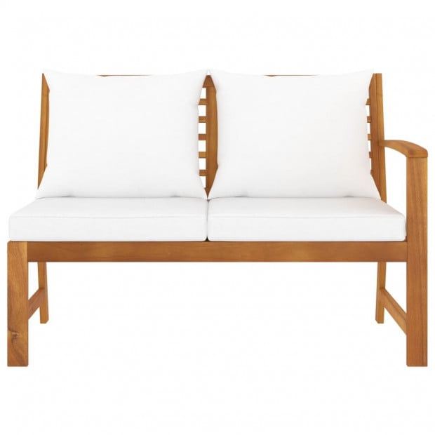 Garden Bench 114.5 Cm With Cream Cushion Solid Acacia Wood with Left Armrest Image 2