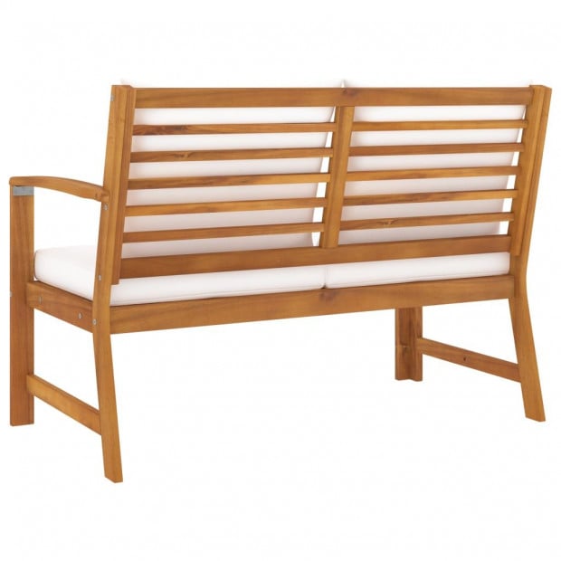 Garden Bench 114.5 Cm With Cream Cushion Solid Acacia Wood with Left Armrest Image 4