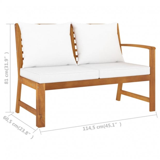 Garden Bench 114.5 Cm With Cream Cushion Solid Acacia Wood with Left Armrest Image 6