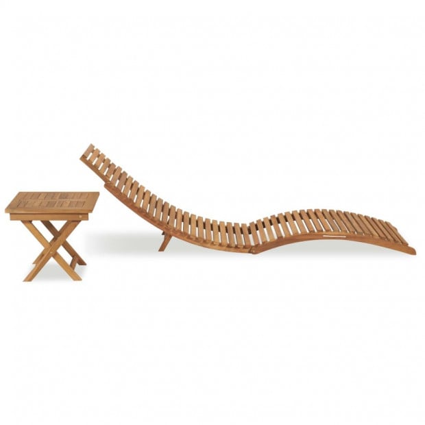 Folding Sun Lounger With Table Solid Teak Wood Image 3