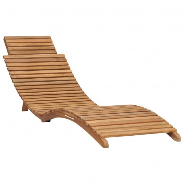 Folding Sun Lounger With Table Solid Teak Wood Image 5
