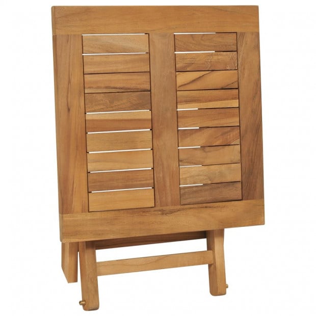 Folding Sun Lounger With Table Solid Teak Wood Image 9