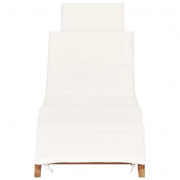Folding Sun Lounger With Cream White Cushion Solid Teak Wood Image 2