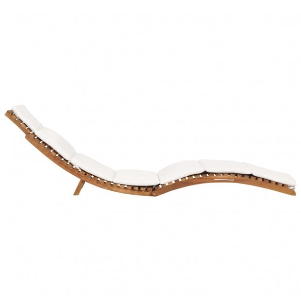 Folding Sun Lounger With Cream White Cushion Solid Teak Wood Image 3