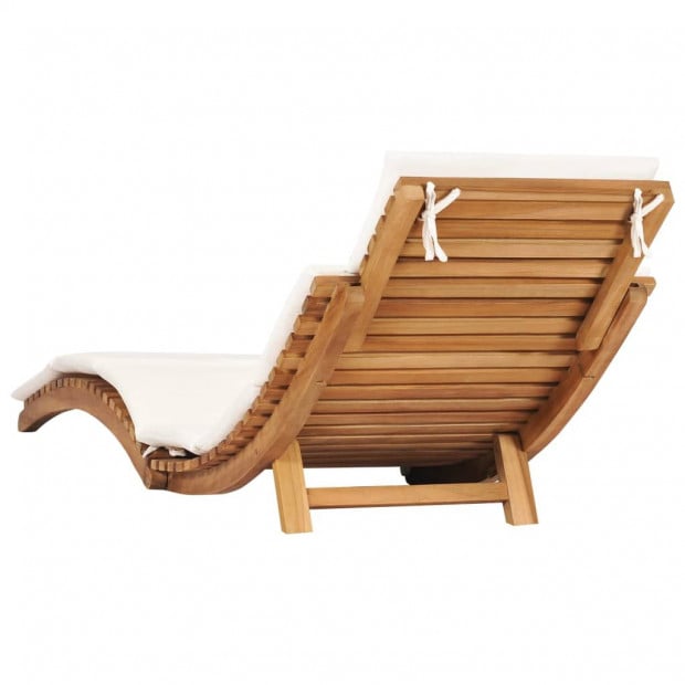 Folding Sun Lounger With Cream White Cushion Solid Teak Wood Image 4