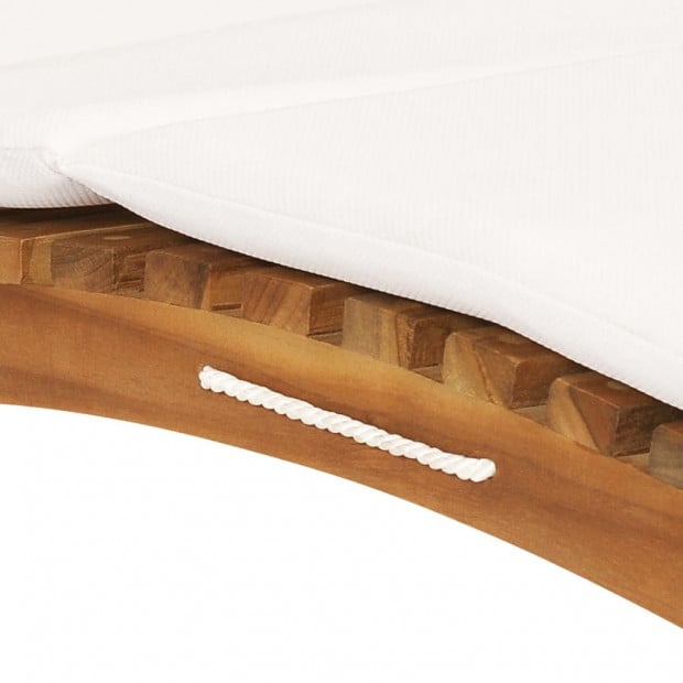 Folding Sun Lounger With Cream White Cushion Solid Teak Wood Image 5