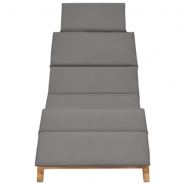 Folding Sun Lounger With Dark Grey Cushion Solid Teak Wood Image 2