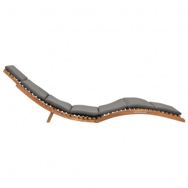 Folding Sun Lounger With Dark Grey Cushion Solid Teak Wood Image 3