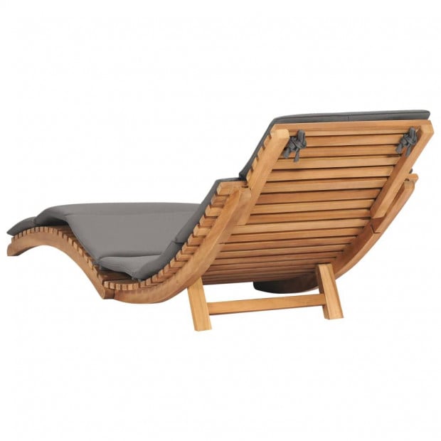 Folding Sun Lounger With Dark Grey Cushion Solid Teak Wood Image 4