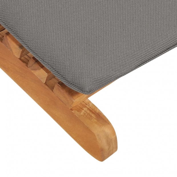 Folding Sun Lounger With Dark Grey Cushion Solid Teak Wood Image 6