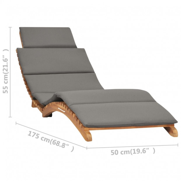 Folding Sun Lounger With Dark Grey Cushion Solid Teak Wood Image 7