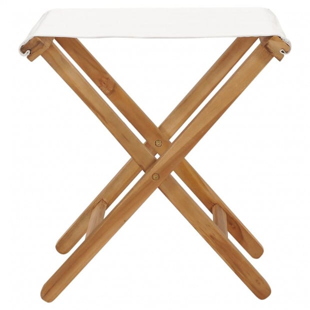 Folding Chairs 2 Pcs Solid Teak Wood And Fabric Cream White Image 3