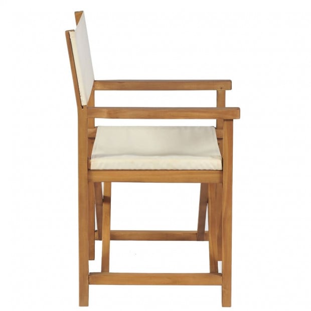 Folding Directors Chair Solid Teak Wood Cream White Image 2