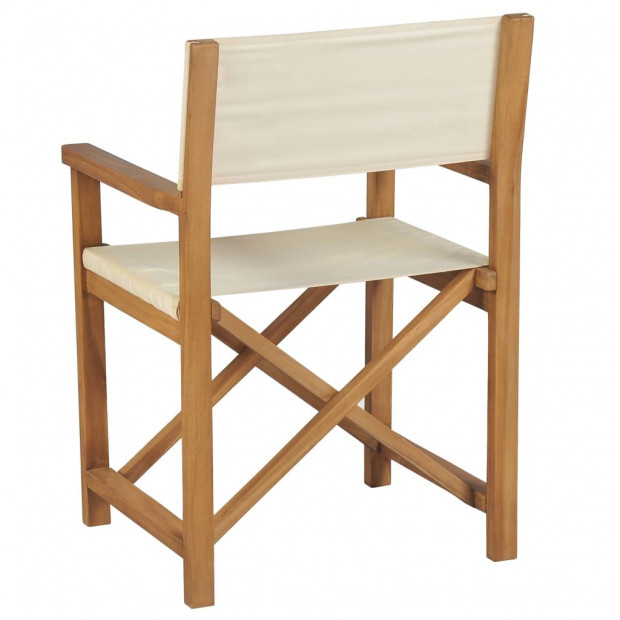 Folding Directors Chair Solid Teak Wood Cream White Image 3