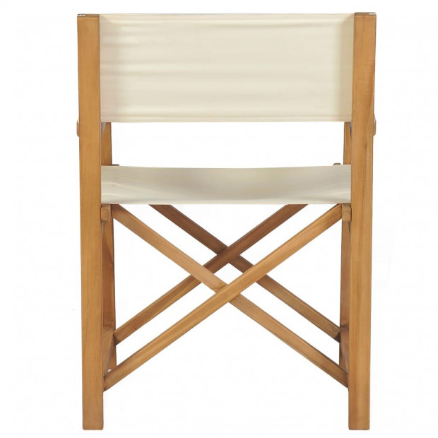 Folding Directors Chair Solid Teak Wood Cream White Image 4
