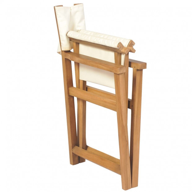 Folding Directors Chair Solid Teak Wood Cream White Image 5