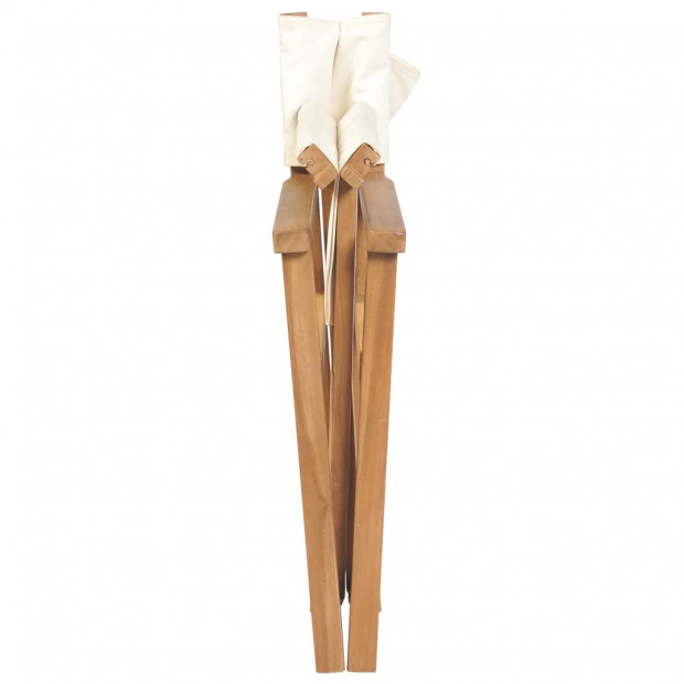 Folding Directors Chair Solid Teak Wood Cream White Image 6