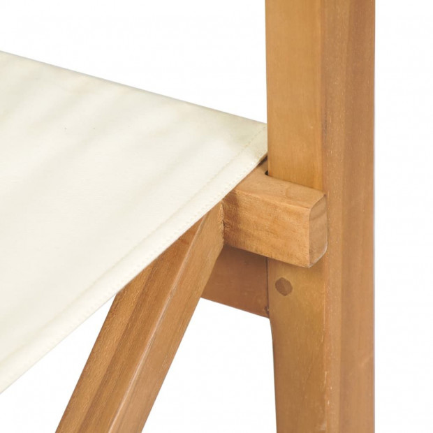 Folding Directors Chair Solid Teak Wood Cream White Image 7