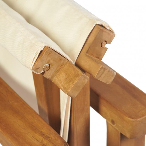 Folding Directors Chair Solid Teak Wood Cream White Image 8
