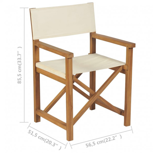 Folding Directors Chair Solid Teak Wood Cream White Image 10