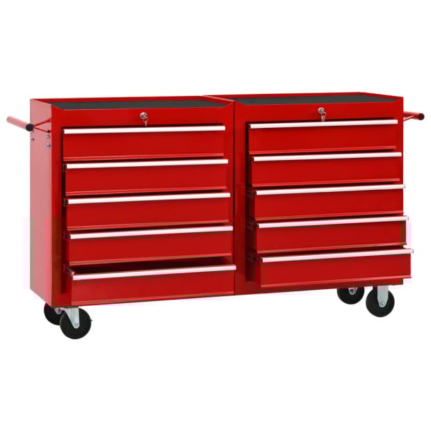 Tool Trolley With 10 Drawers Steel Red Image 2