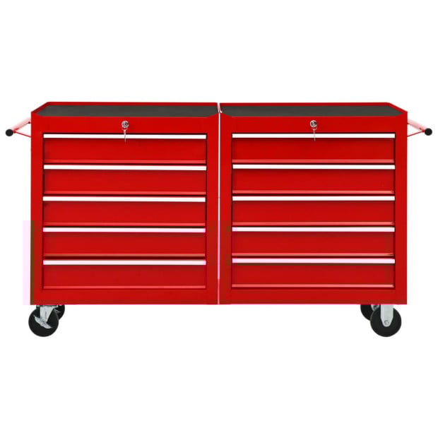 Tool Trolley With 10 Drawers Steel Red Image 3