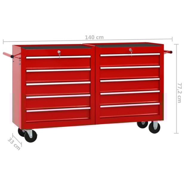 Tool Trolley With 10 Drawers Steel Red Image 9
