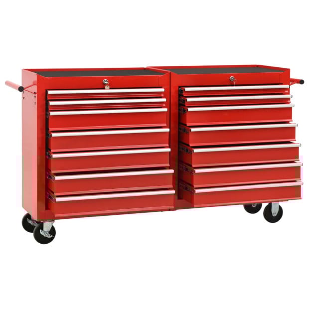 Tool Trolley With 14 Drawers Steel Red Image 4