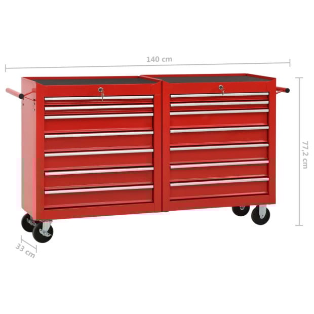 Tool Trolley With 14 Drawers Steel Red Image 9